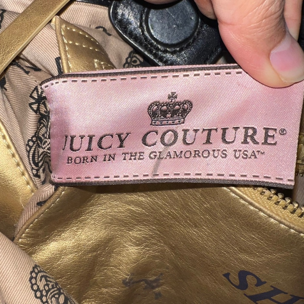 Juicy Couture Daydreamer Olive Velour Leather Bow Shoulder Bag Y2K Crown Crest - Picture 10 of 16